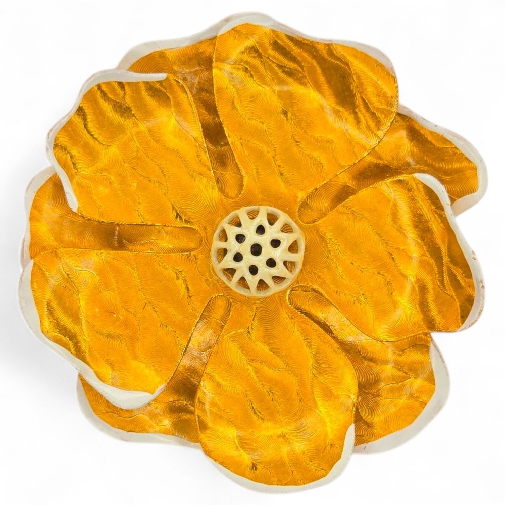 Vintage Flower Brooch Metal Large Orange 1960s Vintage Painted Germany‎ Pin